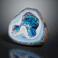Natural Agate Slice With Blue Purple Druzy Crystals White Brown Edges Black Background Reflection