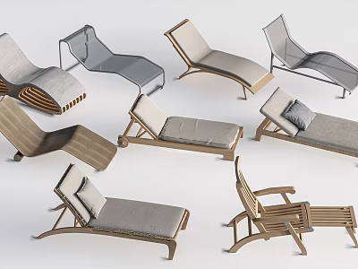 Lounge Chairs Various Designs With Wooden Frames Metal Structures Comfortable Cushions For Outdoor Patio Areas 3d model