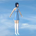 Game Movie Character With Black Hair Blue Dress White Thigh High Socks And Blue Sky