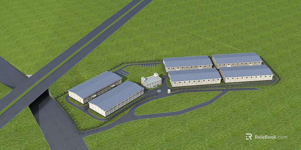 Industrial Factory Aerial View With Multiple Buildings Green Landscape And Spacious Site 3d model 