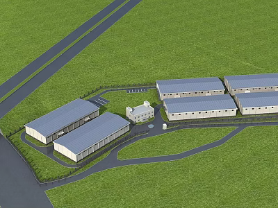 Industrial Factory Aerial View With Multiple Buildings Green Landscape And Spacious Site 3d model