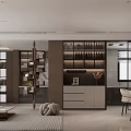 Elegant Modern Living Room Interior With Bookshelf Display Cabinet Sofa And Decorative Rug