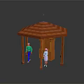 Wooden Pavilion With Hexagonal Roof And Columns Two People Standing Under
