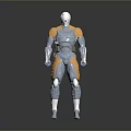 Futuristic Game and Movie Character With Silver and Orange Armor Full Body Mechanical Design