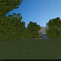 Industrial Factory Building With Blue Roof Surrounded By Trees Parking Lot And Road
