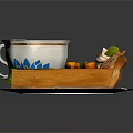 Blue And White Patterned Teacup With Decorative Cake Slice On Ornate Plate And Tea Bag