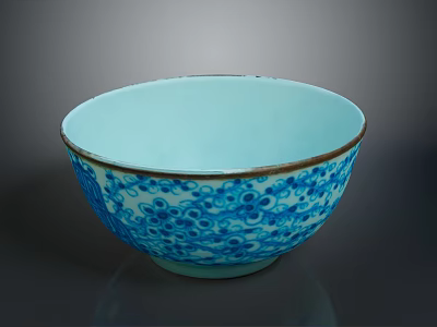 Decorative Ceramic Bowl With Blue White Circular Patterns And Gold Rim For Daily Use 3d model