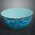 Decorative Ceramic Bowl With Blue White Circular Patterns And Gold Rim For Daily Use