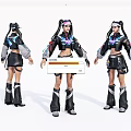 Game And Movie Character With Twin Pigtails Black Colorful Jacket Crop Top Skirt And Boots 3d model