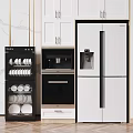 Modern Kitchen Interior With White Cabinets Refrigerator Coffee Machine Oven And Dish Sterilizer