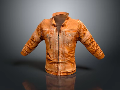 Orange Denim Jacket With Zipper Front And Functional Pockets Design 3d model