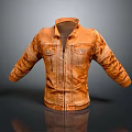 Orange Denim Jacket With Zipper Front And Functional Pockets Design 3d model