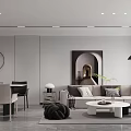 Minimalist Modern Dining Living Room With Sofa Dining Table Coffee Table Wall Art Ceiling Lights 3d model