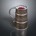 Vintage Metal Cup With Handle And Engraved Patterns For Daily Use With Red Liquid Inside