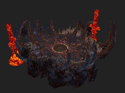 Volcanic Altar Structure With Lava Flames Rock Spikes And Circular Design 3d model