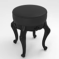Black Round Padded Seat Sofa Stool With Carved Decorative Legs Design