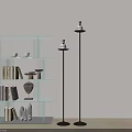 Glass Shelf With Books Cups Decorative Items And Floor Candle Holders In Modern Interior