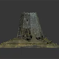 Old Windmill Model With Wooden Frame Dry Grass And Twigs On Square Grass Base