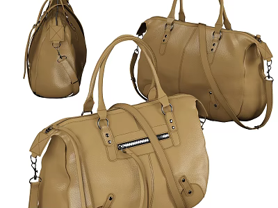 Stylish Beige Leather Handbags with Top Handles and Metal Hardware Details 3d model