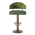 Green Velvet Bar Stool With Armrests And Modern Metal Wooden Base