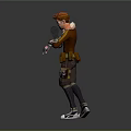 Brave Character With Mechanical Arm And Playful Creature In Brown Coat Attire