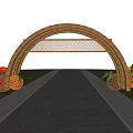 Arched Wooden Entrance Gate With Lattice Top And Pineapple Decorations