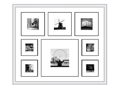 Decorative Wall Art Collage With Central Large Frame And Six Surrounding Small Black White 3d model