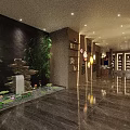 Elegant Boutique Interior With Wooden Shelves Round Mirror Display Counter And Warm Lighting
