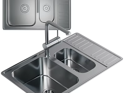 Stainless Steel Double Bowl Kitchen Sink With Faucet And Drainer 3d model