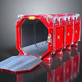 Cartoon Scene Featuring Red Mechanical Device With Large Entrance Ramp And Vibrant Metal Details