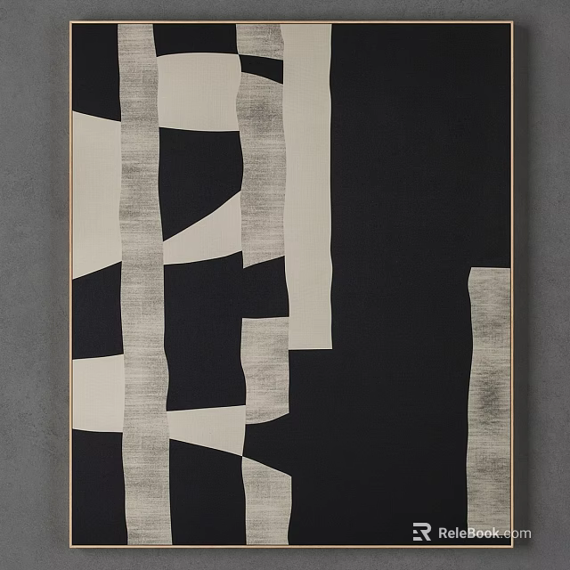 Modern Wooden Frame With Abstract Black White Geometric Pattern Wall Art 3d model