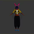 Colorful Character Wearing Rabbit Ear Helmet Yellow Top Black Pants And Blue Shoes