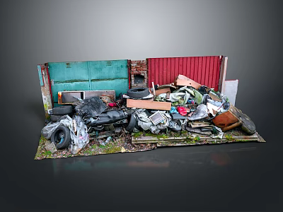 Pile of Discarded Household Items With Tires Fabrics And Cardboard Waste 3d model