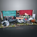 Pile of Discarded Household Items With Tires Fabrics And Cardboard Waste