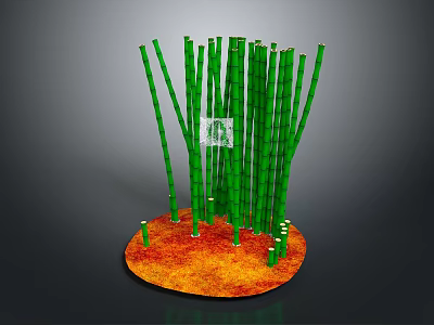 Green Bamboo Plants With Long Stems Growing On Orange Soil Base 3d model