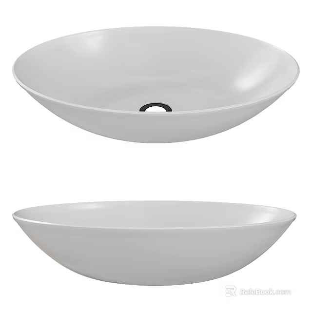 White Ceramic Vessel Wash Basin With Smooth Surface And Drain Hole 3d model 