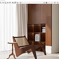 Modern Wooden Bookshelf With Open Shelves Built-in Lighting Cozy Reading Nook And Accent Chair
