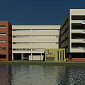 Modern Campus School Building With Multi Story Structure Green Playground And Lush Trees