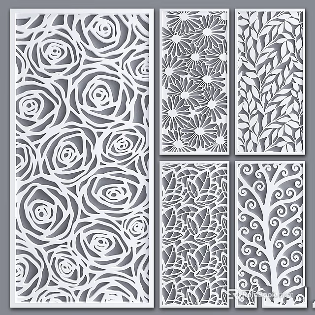 Intricate Decorative Laser Cut Patterns With Roses Daisies Leaves And Vines 3d model 