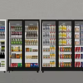 Glass Door Refrigerators Displaying Assorted Beverages And Food Products