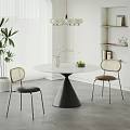 Modern Round Dining Table Set With Woven Back Chairs And Black Cone Base 3d model