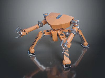 Orange Mechanical Multi Legged Game Movie Character With Metallic Joints And Claws 3d model