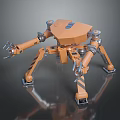 Orange Mechanical Multi Legged Game Movie Character With Metallic Joints And Claws