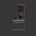 Industrial Workbench With Metal Frame Wooden Pallet Shelves Red Fire Extinguisher Blue Machine And Boxes