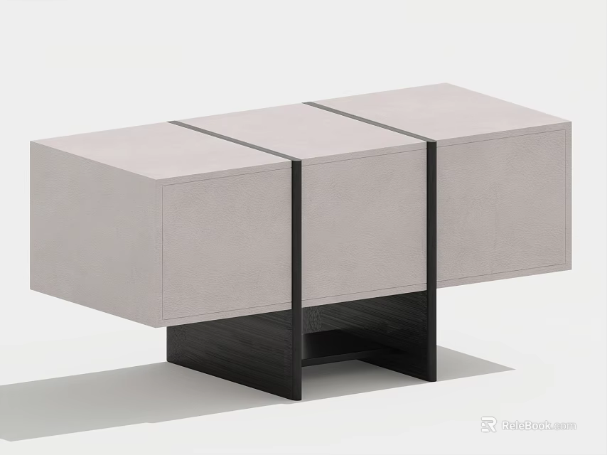 Modern Minimalist Entryway Console Cabinet With Three Compartments Black Accent Strips And Stable Base 3d model 