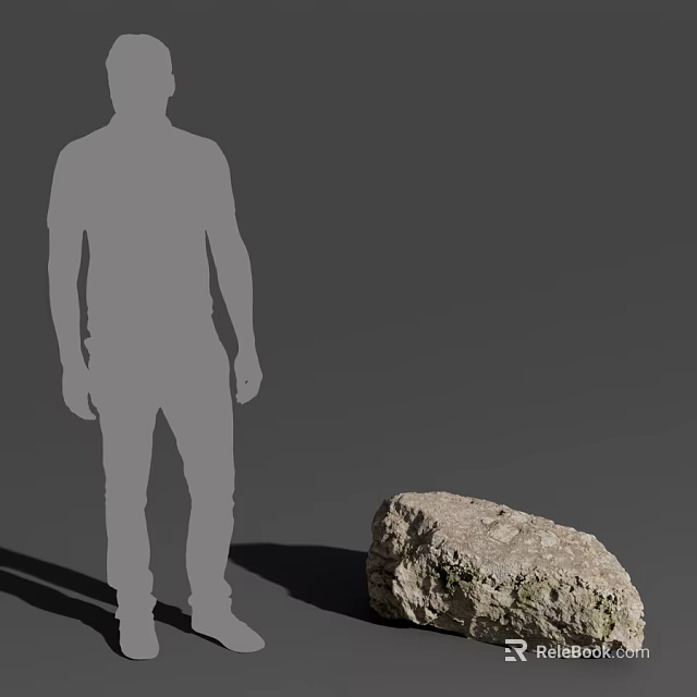 Gray Silhouette of a Person Standing Next to a Rock on Gray Background 3d model 
