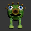 Green Cartoon Creature Character With Big Blue Eyes Spiral Nose And Multiple Legs Sculpture