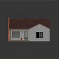House Exterior With Red Chimney Purple Roof White Walls Porch Chair And Autumn Leaves