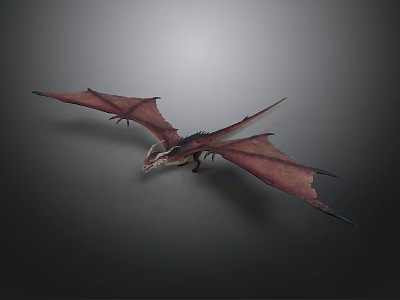3D Rendered Fantasy Pterosaur Model With Large Wings Reddish Brown Spikes And Gray Background 3d model