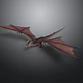 3D Rendered Fantasy Pterosaur Model With Large Wings Reddish Brown Spikes And Gray Background